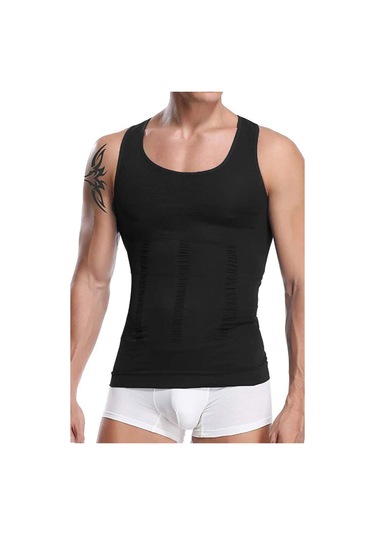 Erkek Göbek Toparlayıcı Sırt Destekleyici Siyah Korse Atlet Siyah