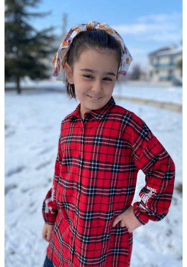 Sırt Baskı Detay Ekose Kız Çocuk Gömlek Çok Renkli