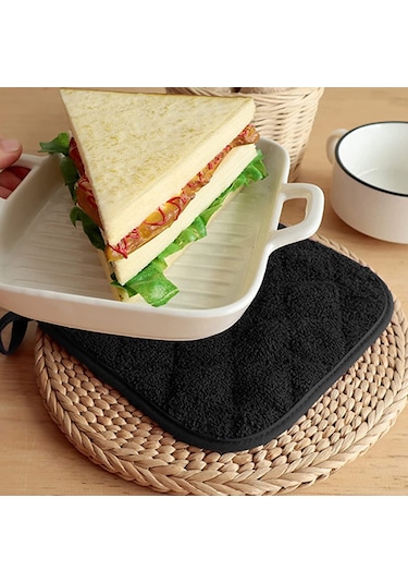 7 Parça Siyah Pamuklu Tencere Altlığı Mutfak Fırın Eldiveni, Yıkanabilir Siyah