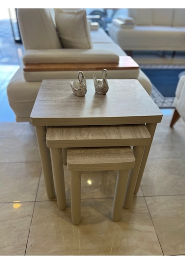 3lü Full Traverten Bohem Zigon Sehpa Bej