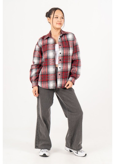 Kız Çocuk Yumuşak Dokulu Kareli Oduncu Gömlek 3172 Kırmızı