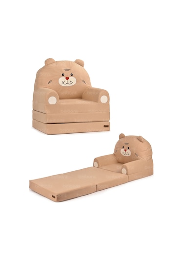 Portatif Katlanabilir Sevimli Çocuk Koltuğu - 3 Katlı Çocuk Yatak Koltuk - Taşınabilir Bebek Koltuğu Kahverengi