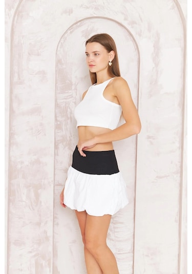 Kadın Beyaz Mini Balon Etek Dm2038 Beyaz