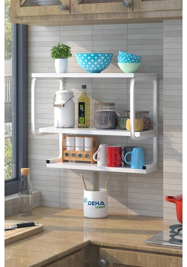 Üç Katlı Klozet Üstü Düzenleyici  Çamaşır Makinesi Duvar Rafı Ban Beyaz