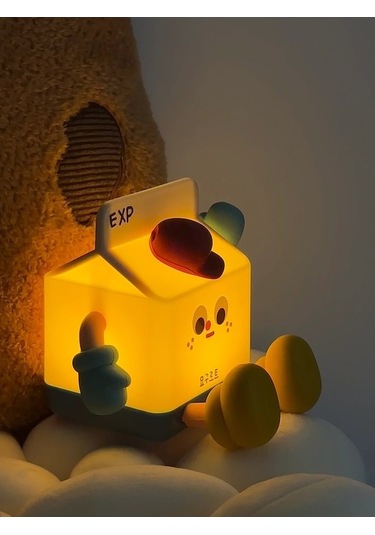 Opulentliving Süt Kutusu Gece Lambası Yatak Odası Uyku Sevimli Uyku Çok Renk Cam Abajur Pil Li Çok Renkli