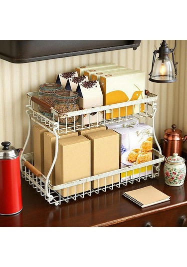 Suntek 2 Katlı Meyve Sepeti Yerden Tasarruf Sağlayan Büyük Beyaz