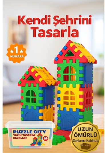 Puzzle City Blok 3d Yapı Ve Tasarım Blokları 64 Parça