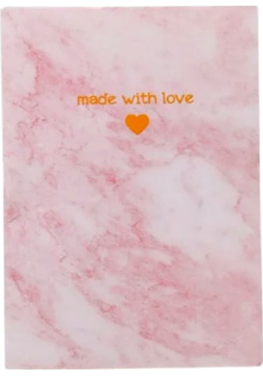 Mottolu Mermer Desenli Pembe Çizgisiz Defter İnce Kapak 32 Sayfa Pembe