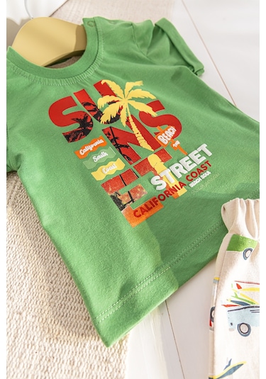 Palmiye Desenli Yazlık Şortlu Erkek Bebek Takım 001