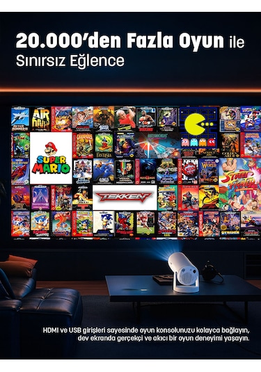 Jeero Oyunlu Projeksiyon Cihazı 2 Kollu -20.000 Oyun -türkçe Menü Android