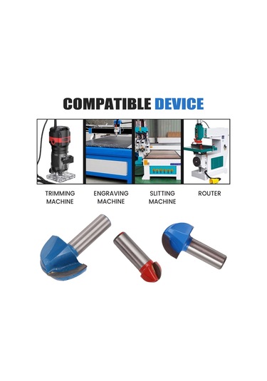 3 Adet Freze Ucu, 1/2 İnç Sap Çekirdek Kutusu Freze Ucu Seti