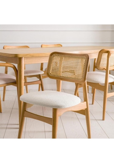 Helios Beyaz Hazeranlı Natural Ahşap Bohem Sandalye