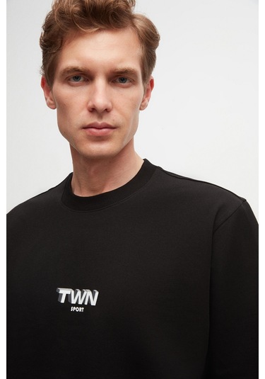 Twn Relaxed Fit Baskılı Erkek Sweatshirt 2ECE25ORT2791 - Siyah