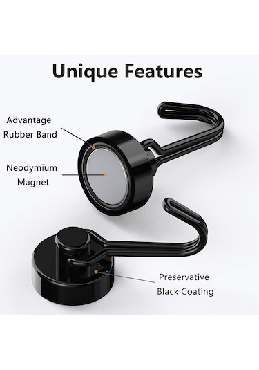Xiyyadms "güçlü Neodimyum Mıknatıslı Askı Kancası - 30lb Kapasiteli, Paslanmaz, İç/dış Kullanım" Siyah