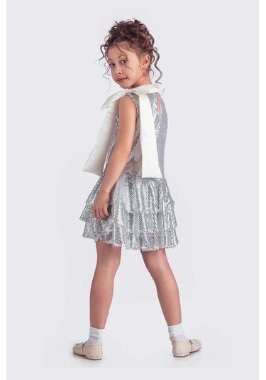 Etekli Şık Elbise Pullu 3 Kat Gri