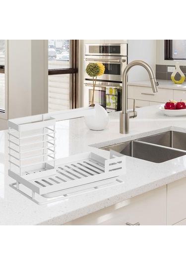 Suntek Mutfak Lavabo Rafı W/tepsi Bulaşık Bezi Sabunluk Beyaz Beyaz
