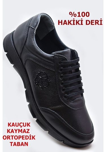 405 Tam Ortopedik Kauçuk Kaymaz Taban Hakiki Deri Kışlık Erkek Ayakkabı Siyah