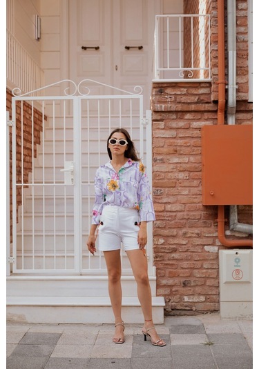 Kadın Desenli Spor Gömlek Frn10101 Lila