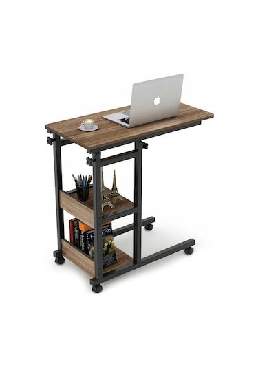 Yükseklik Ayarlı Raflı Çalışma Masası - Ceviz Tekerli Atlantik Çam