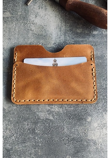 Pepuza Hakiki Deri Slim Kartlık - Camel