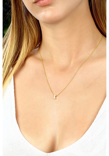 Azuris Silver Azuris 925 Ayar Gümüş Üç Boyutlu I Harfli Harfi Kolye Gold