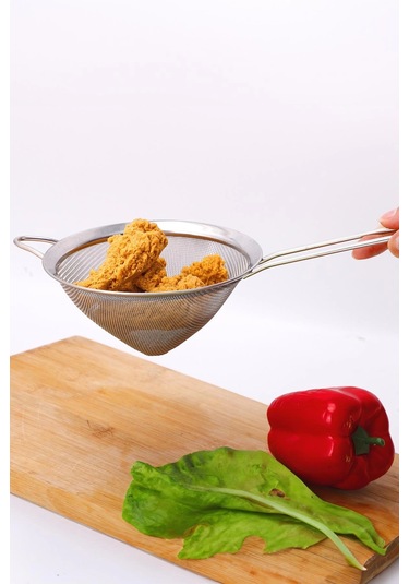 Saplı Tel Süzgeç 10 Cm Paslanmaz Çelik Konik Mutfak Süzgeci Çok Renkli