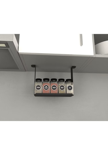 Aju Baharatlık Baharat Rafı, Mutfak Banyo Düzenleyici, Dolap Altı Monte Raf, Mutfak Rafı, Metal Raflık Siyah