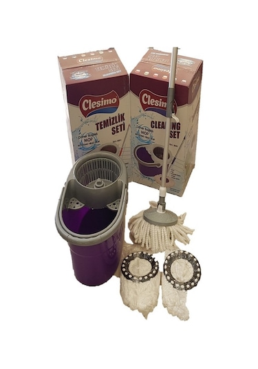 Döner Başlıklı Mop Temizlik Seti (Ekstra 2 Yedek Püskül)
