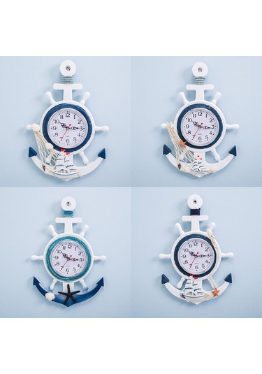 Suofeng Deniz Stili Mavi Beyaz Gemi Direnci Dekoratif Duvar Saati - Denizcilik Temalı Zaman Gösterici Çok Renki