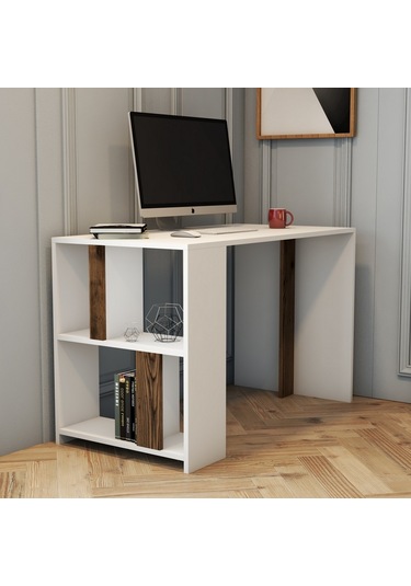 Variant Lima Çalışma Masası Ve Kitaplık Takımı - Beyaz / Ceviz Beyaz