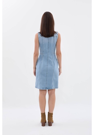 Kadın Açık Mavi Fermuarlı Jean Elbise Açık Mavi