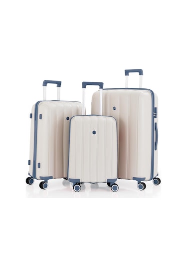 Mçs 3lü Set Kırılmaz Silikon Seyahat Valizi Bavulu V305 Kemik Sky Blue Bej