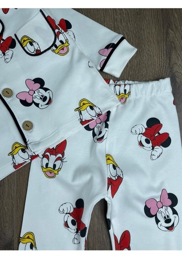 Kruvaze Yaka Organik Kumaş Pijama Takımı 4bb2 Beyaz