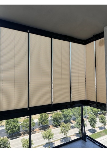 Blind-x Bej Plise Katlanır Cam Balkon Perdesi, Ofis Perdesi, Mutfak Perdesi, Salon Perdesi