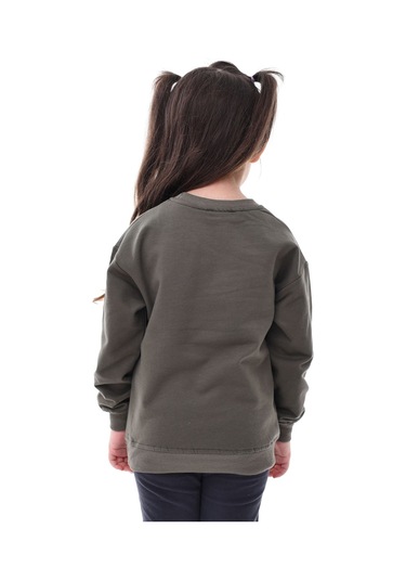 Basic Bisiklet Yaka Şardonlu Çocuk Sweatshirt 3-10 Yaş Krem Haki
