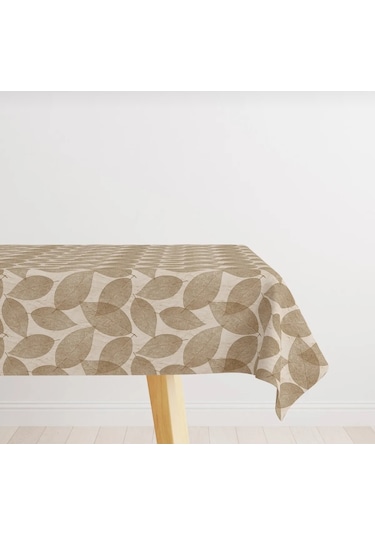 Pvc Elyaf Astarlı Silinebilir Muşamba Masa Örtüsü Kahve Yaprak