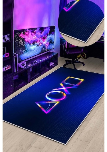 West Home Gamer Halısı Yıkanabilir Kaymaz Taban Led Işık Görselli Genç Odası Için Oyuncu Halısı Wh 544 Multy