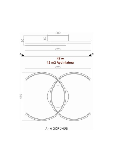 Samsung Ledli Channel Ø45+45cm Tavan Tipi Ledli Avize Siyah - Sarı