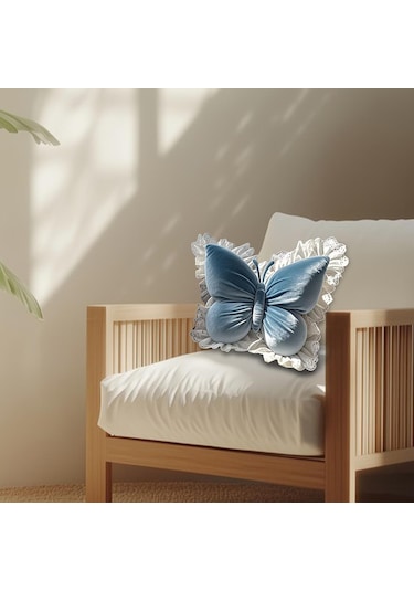 Suntek Kelebek Şekilli Yastık El Sanatları Kanepe Minderi İç Mavi