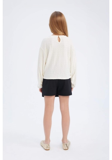 DeFacto Kız Çocuk 2'li Takım Bisiklet Yaka Uzun Kollu Bluz Şort Etek E0795A825SMBK81 Siyah