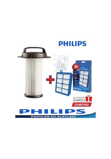 Philips Uyumlu Fc 9204 Marathon Hepa 13 Filtre Ve Silindirik Filtre Seti