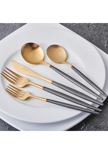 Jumbo Colors Siyah Mat Altın 6 Kişilik 30 Parça Çatal Kaşık Bıçak Seti Mat Altın