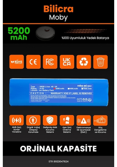 Bilicra Moby Akıllı Robot Süpürge Uyumlu Batarya 5200 Mah