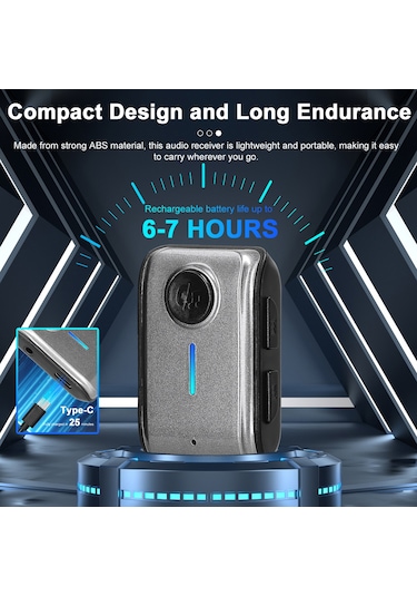 Jeehugo Bt5.3 Araç Aux Alıcı, Hands-free Arama, Tf Kart Desteği, 6-7 Saat Pil Süresi, Siyah-gri