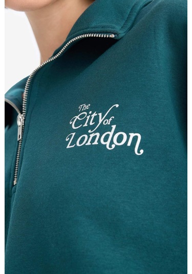 Defacto Regular Fit Yarım Fermuarlı Baskılı Kalın Sweatshirt F1067ax25augn1040 Yeşil