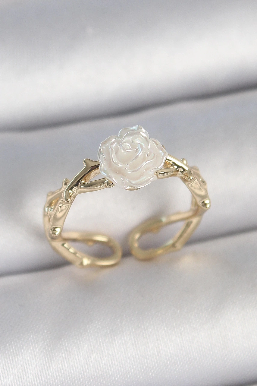 Dodes Dodes Pirinç Gold Renk Beyaz Gül Model Ayarlanabilir Kadın Yüzük Tg27byk3731 Çok Renkli