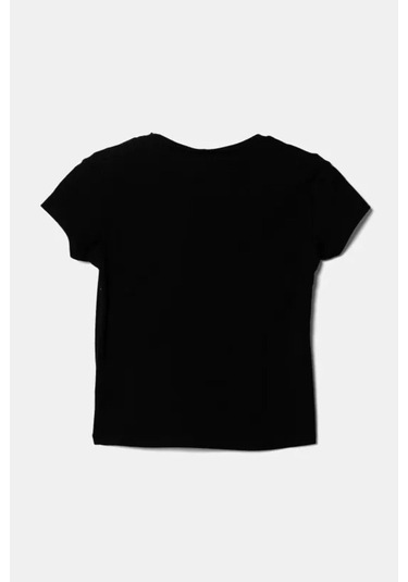 Kız Çocuk Siyah Simli Logo Baskılı T-shirt Siyah