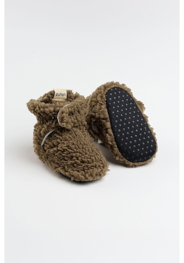 Organik Pamuk Astarlı, Bebek İlk Adım Ayakkabısı, Kaydırmaz Taban, Bebek Pandufu, Bej Patik Haki