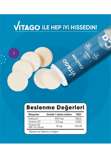 Vitago Prokalsiyum Vitamin D Vitamin K2 20 Efervesan Tablet