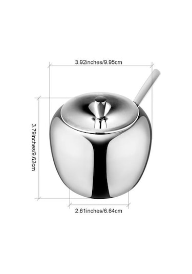 Paslanmaz Çelik Elma Şeker Kase Baharat Kavanoz Çeşni Pot Baharat Konteyner Kutusu Cuet Kapak Ve Kaşık Şeker Kase Şeker Potsugar Kase Kapağı 4 Izgara